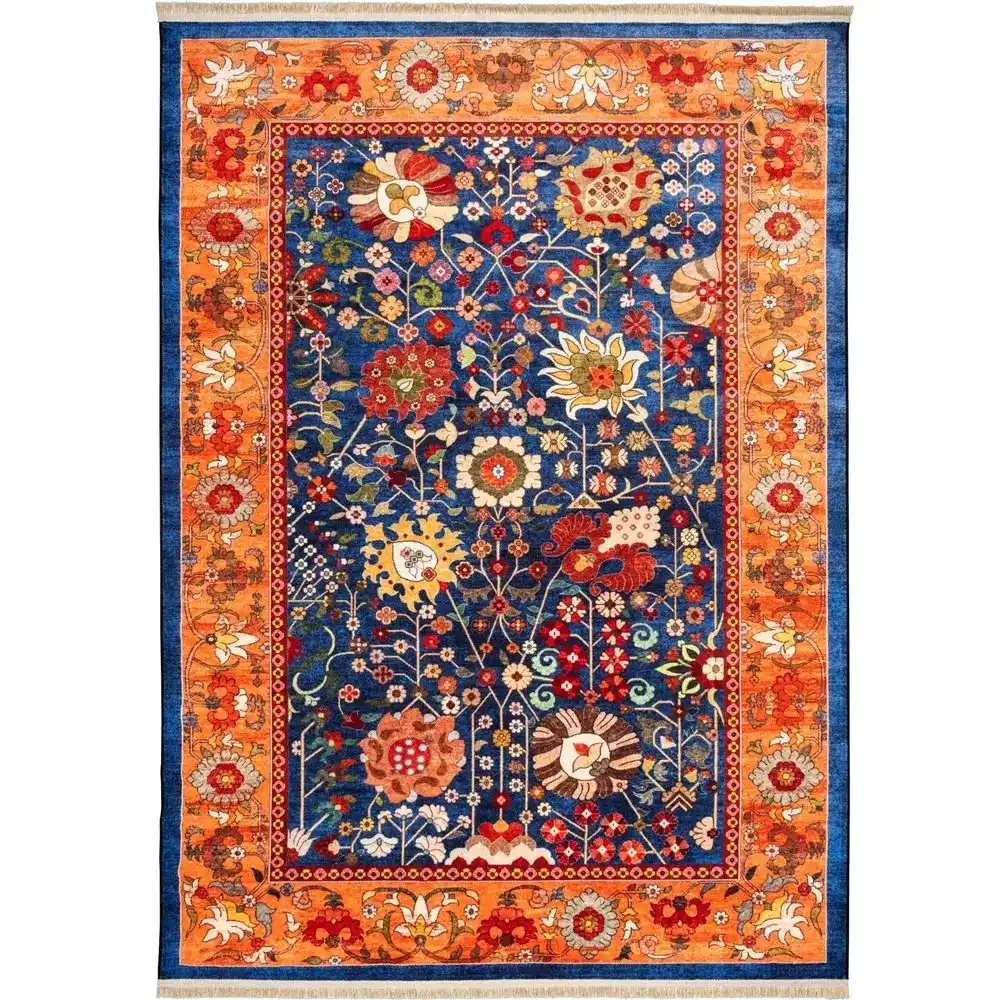 فرش ماشینی سنتی طرح 900403 سرمه ای 1000 شانه